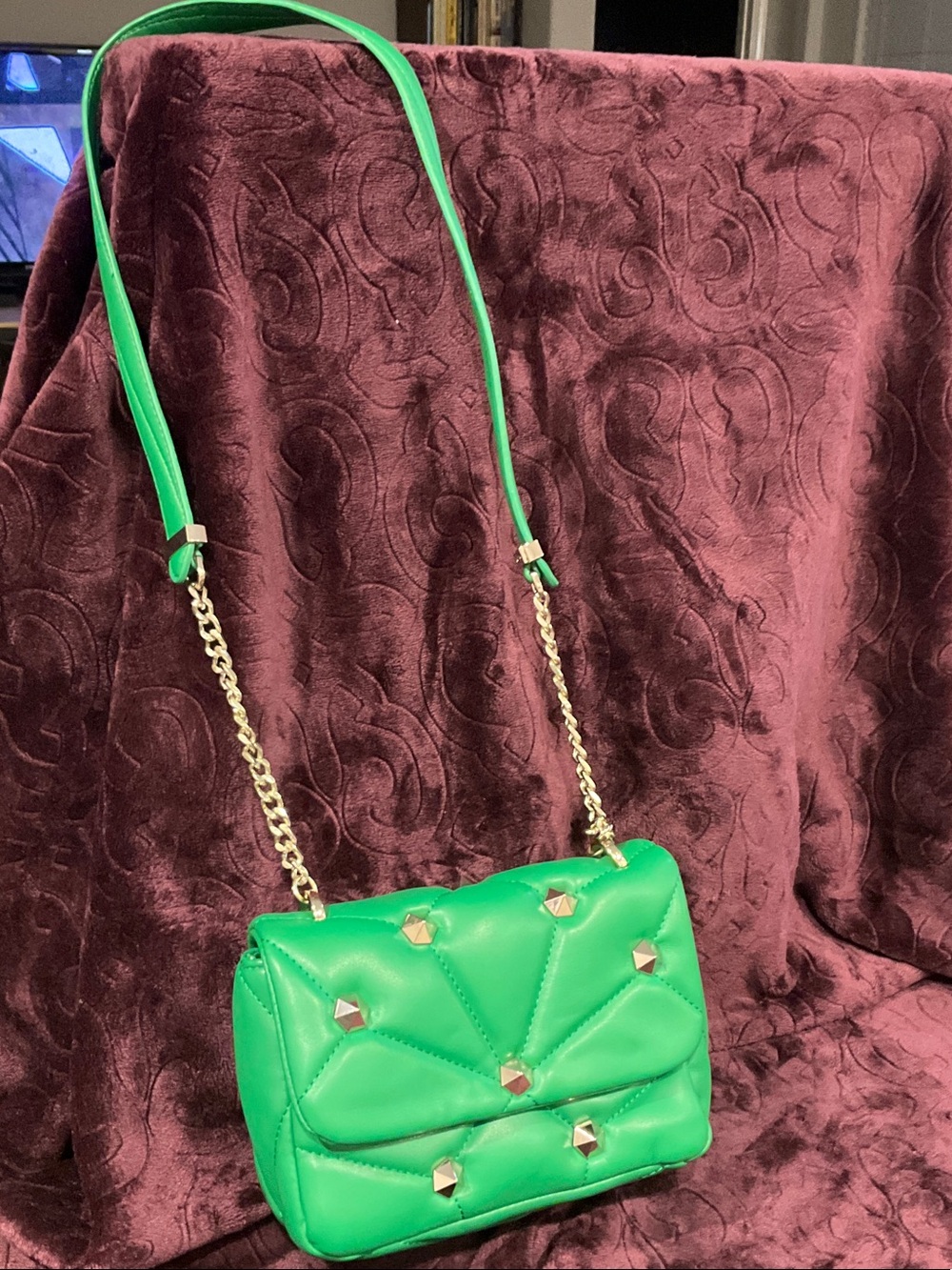 Zara Emerald Green Studded Quilted Shoulder Bag